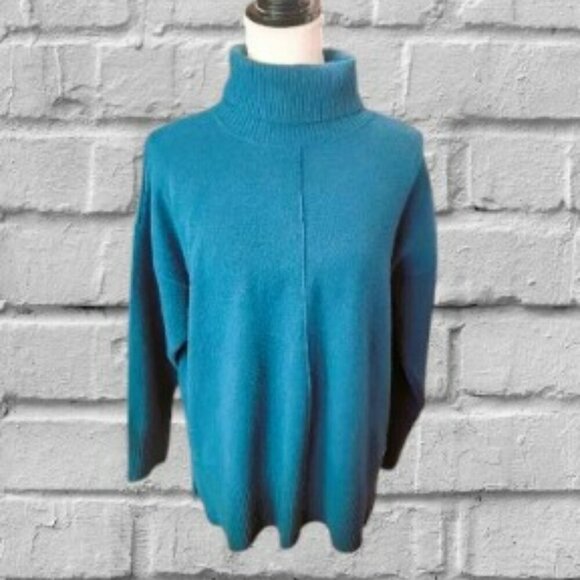 Calvin Klein XL Long Sleeve Turtleneck Teal Blue Pullover Sweater - Picture 2 of 5